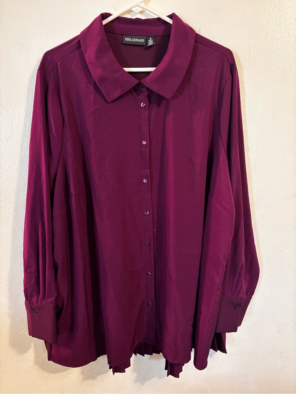 Nina Leonard Women's Long-Sleeve Button-Down Shirt — Plum